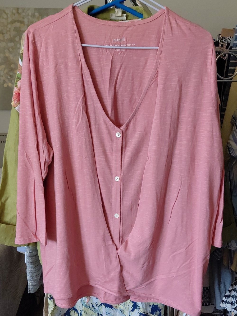 J. Jill Rose-Pink Button-Front V-Neck Blouse